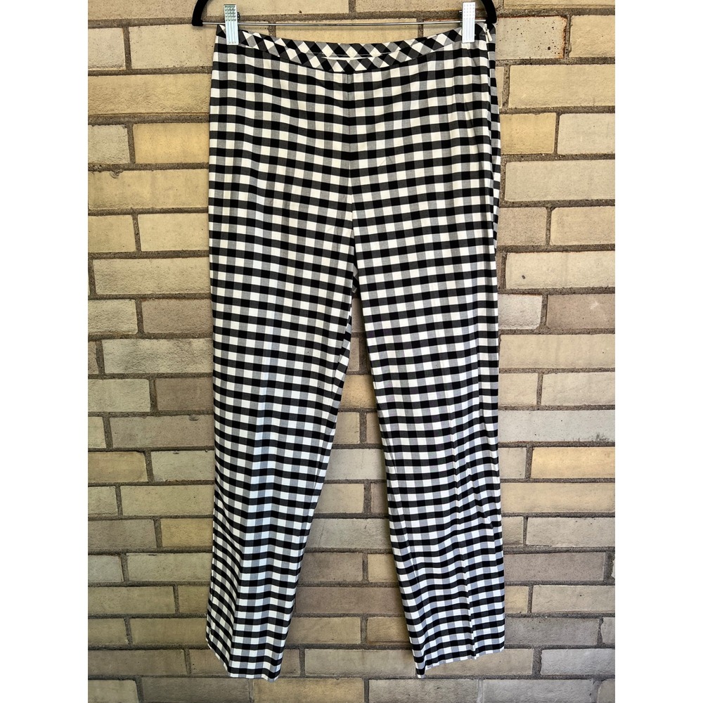 Talbots Black White Gingham Ankle Pants Size 6 Side Zip Cotton Stretch Trousers
